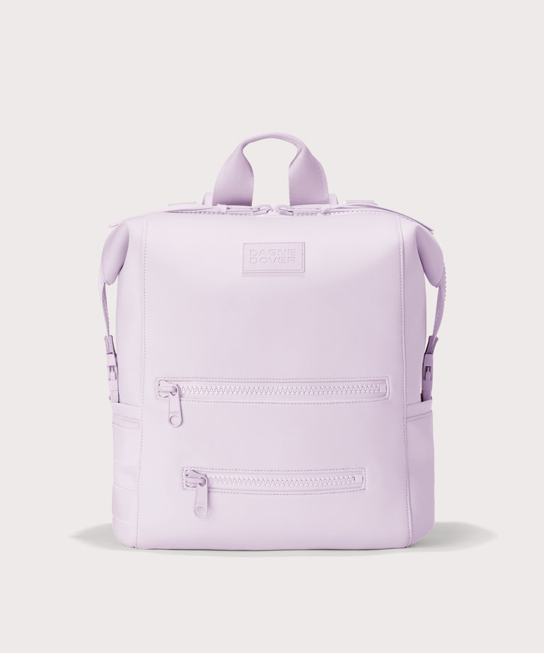 Dagne Dover Large Indi Diaper Backpack in a soft purple with grey undertones.