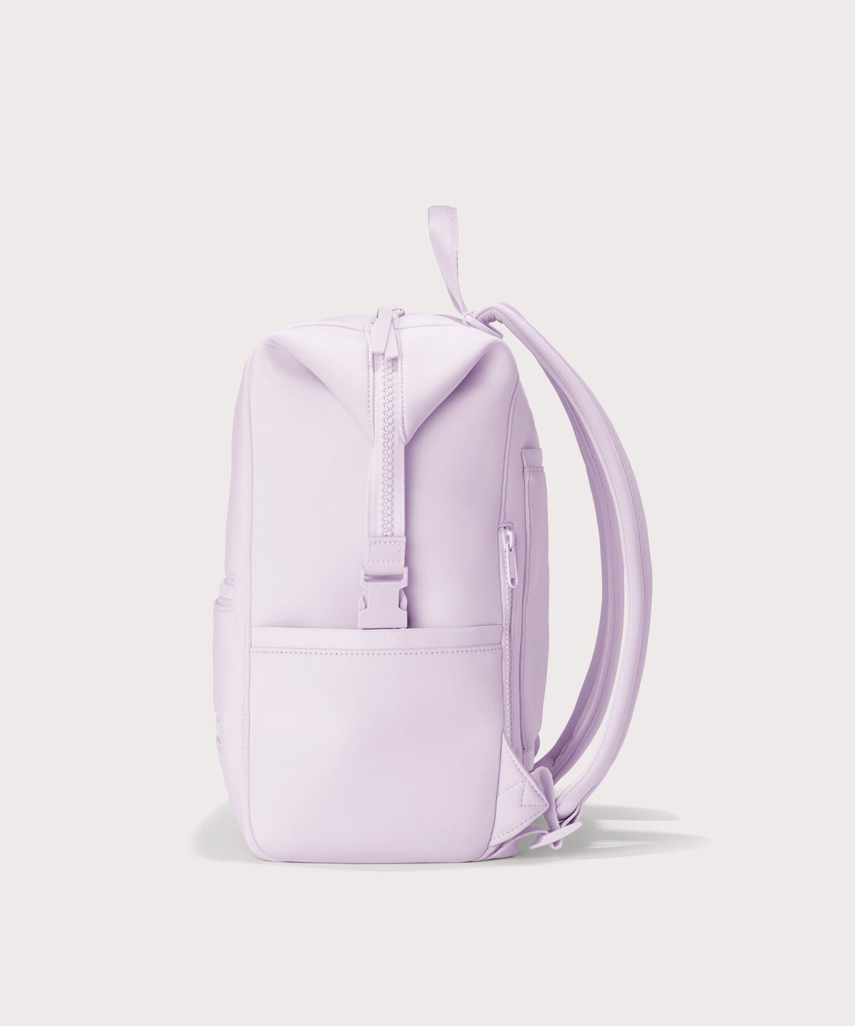 Dagne Dover Large Indi Diaper Backpack in a soft purple with grey undertones seen from the side.
