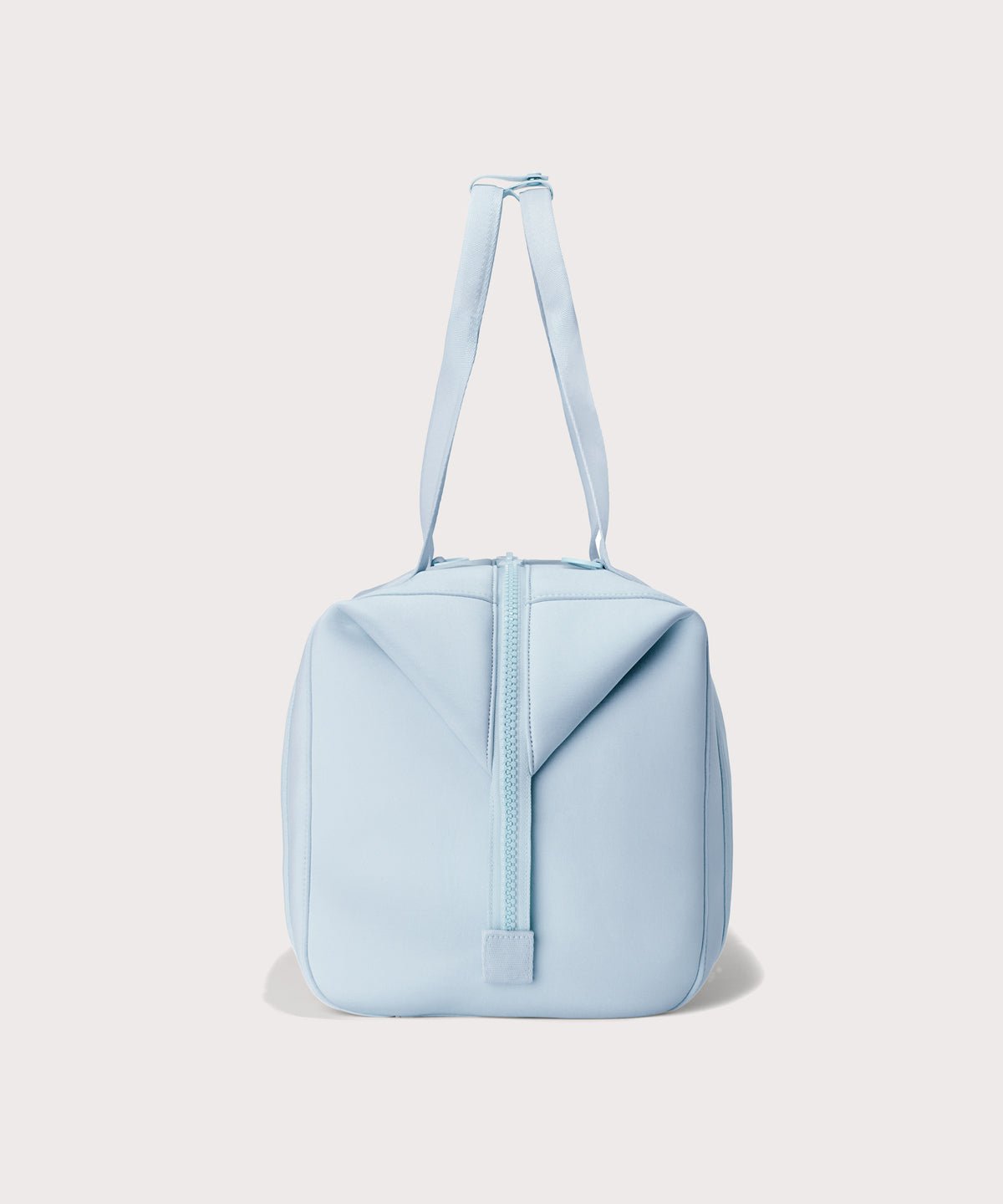 Large Landon Carryall in an airy, lighter sky blue, side view
