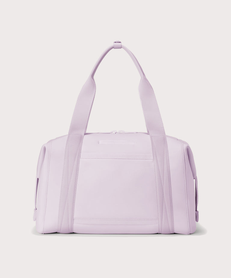 Large Landon Carryall in a soft purple with grey undertones, displaying an exterior phone pocket
