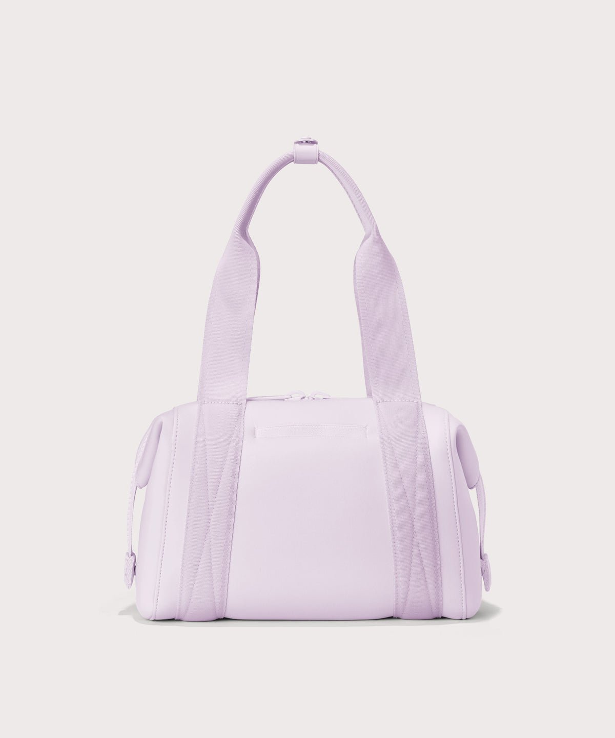 small Landon Carryall in  a soft purple with grey undertones, displaying an exterior phone pocket

