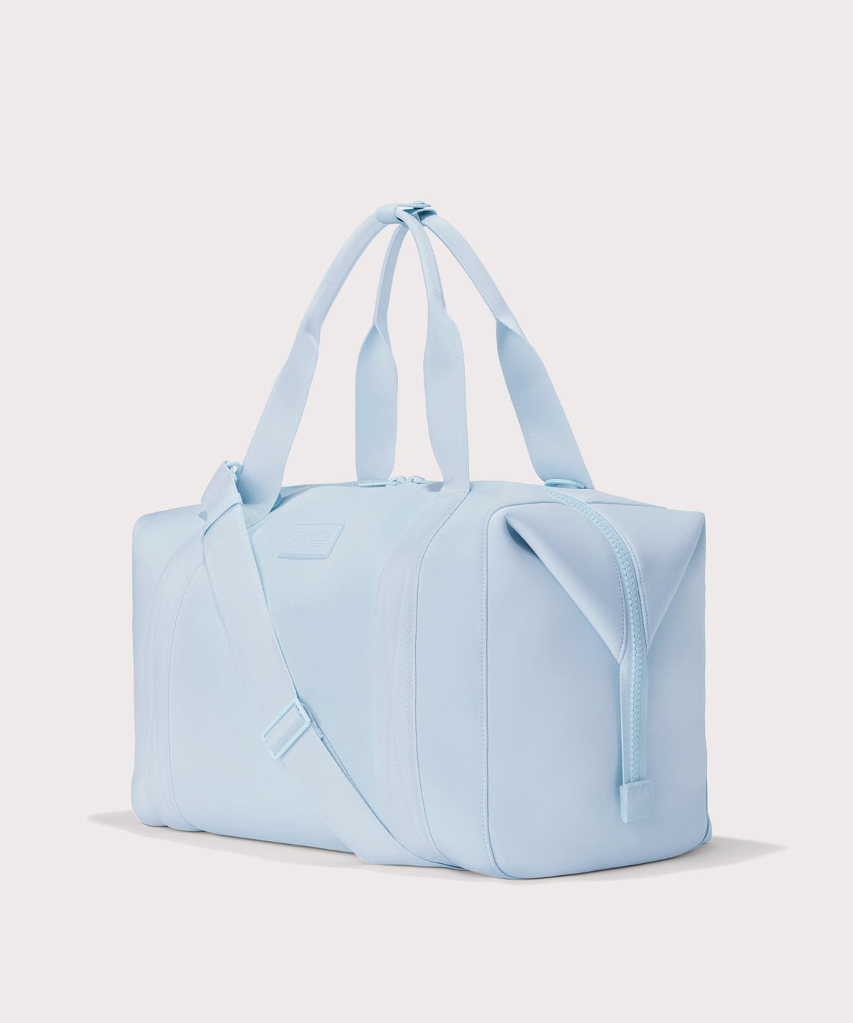 Extra large Landon Carryall in an airy, lighter sky blue, side view
