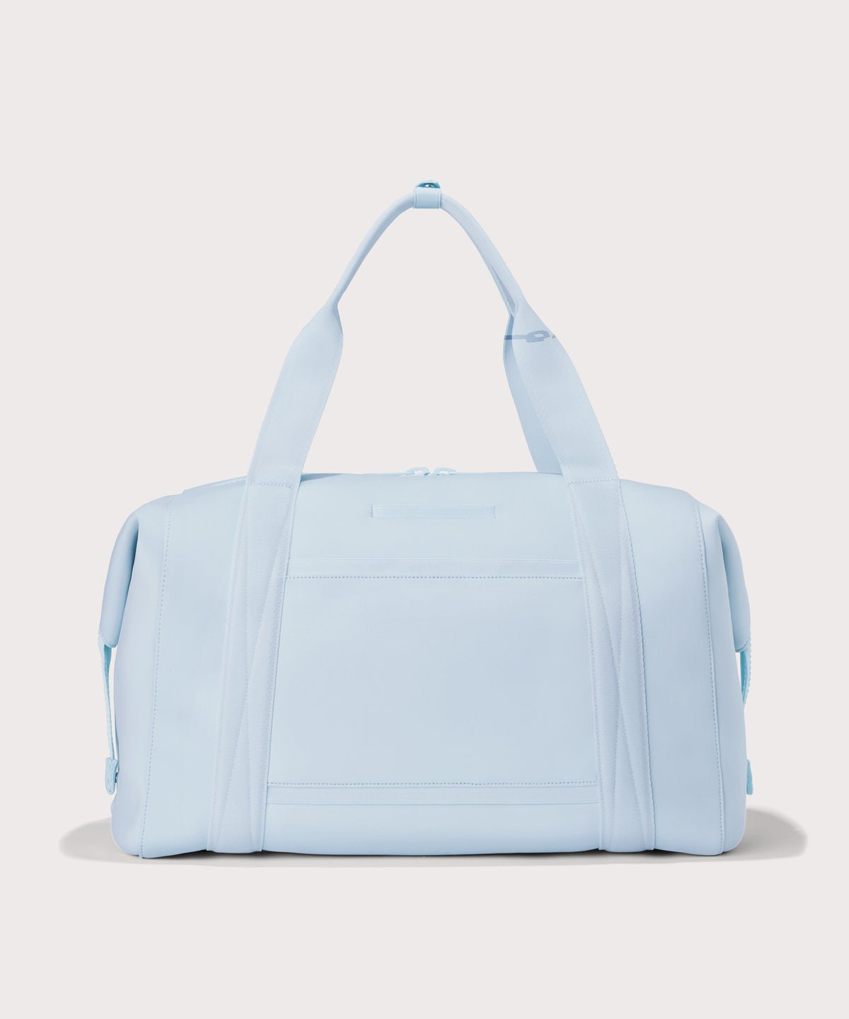 Extra large Landon Carryall in an airy, lighter sky blue, displaying an exterior phone pocket
