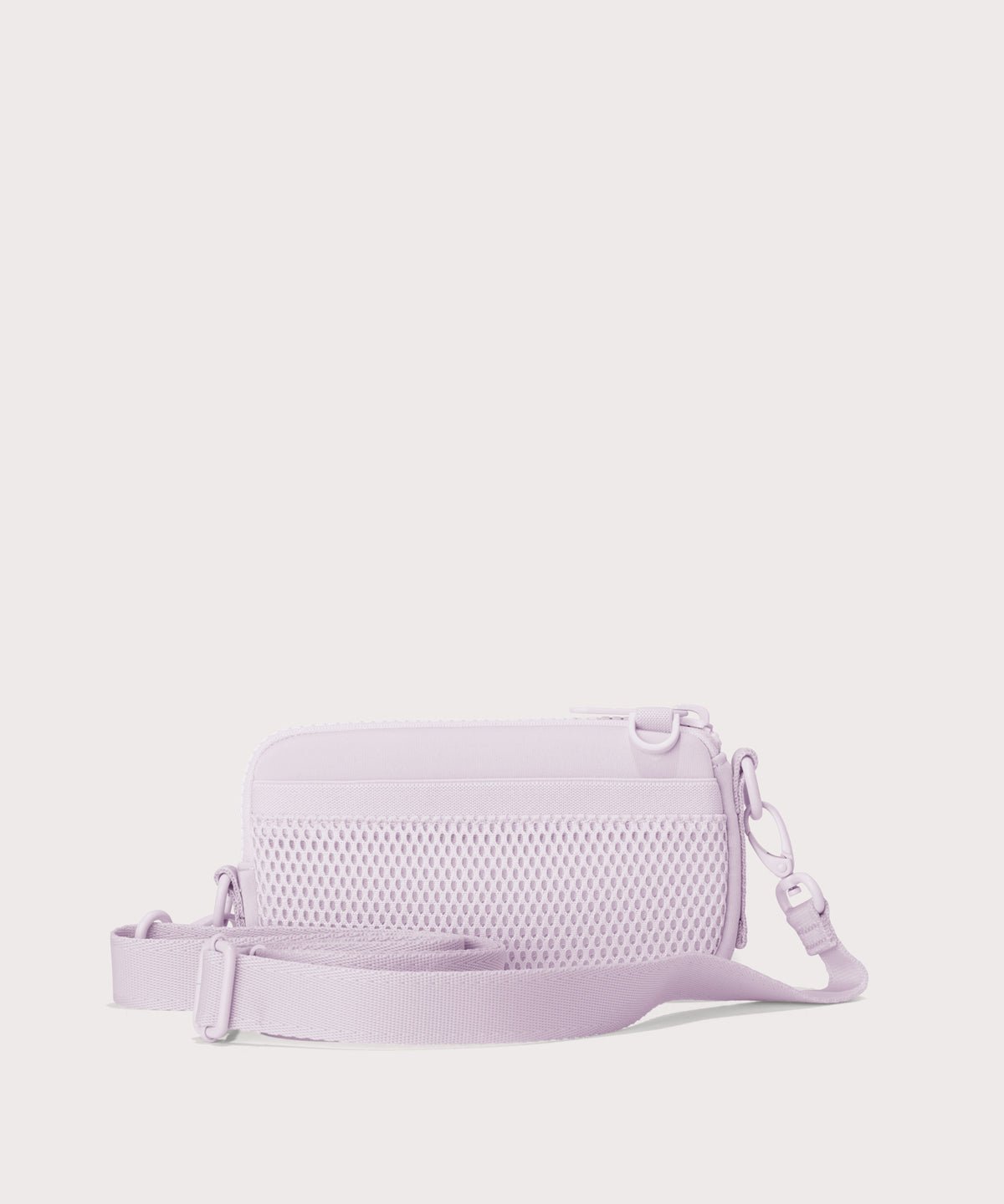 Dagne Dover Mara Phone Sling in a soft purple with grey undertones. showing the exterior air mesh slip.
