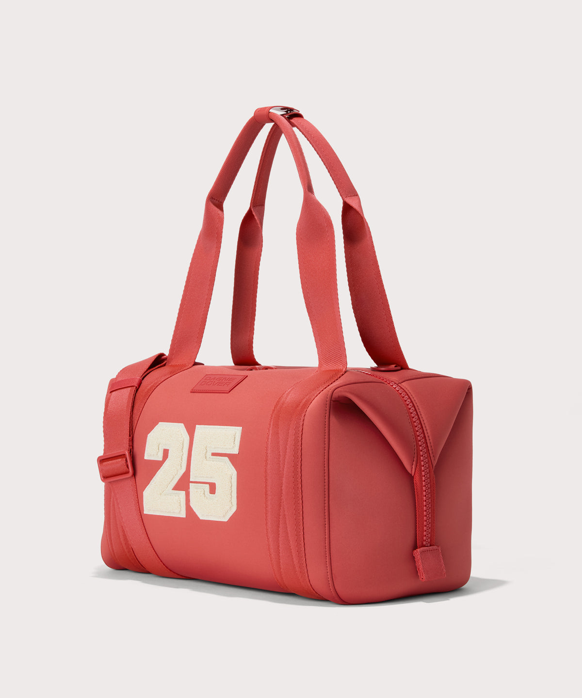 Large Landon Carryall in  a poppy, vintage wash red, side view
