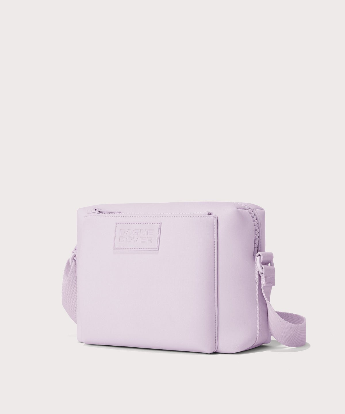 Dagne Dover Micah crossbody in a soft purple with grey undertones seen from an angle.
