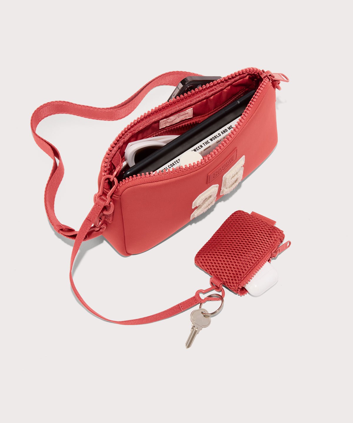 Dagne Dover Nora Shoulder Bag in a poppy, vintage wash red, topdown.