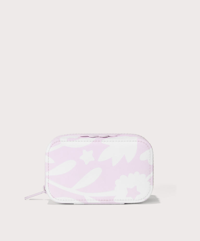 Dagne Dover small Frankie Jewelry Case in a custom washed lilac and cream floral print.
