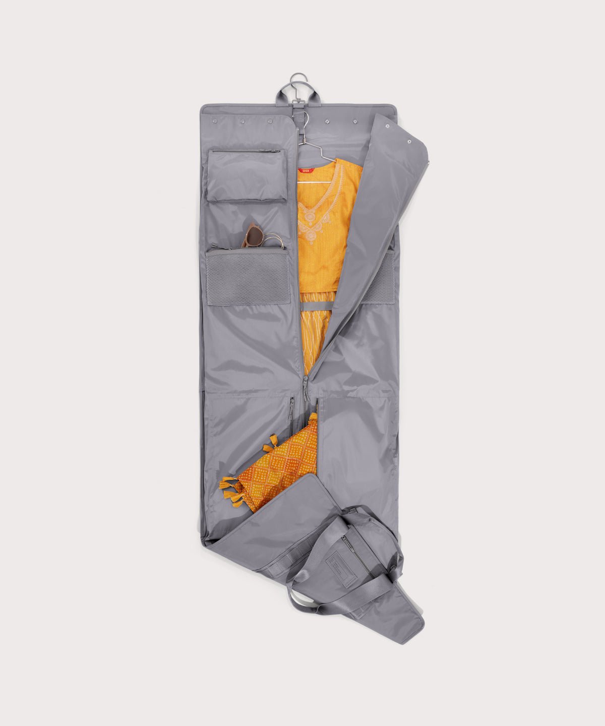 Top down of Capri garment bag in ash 
