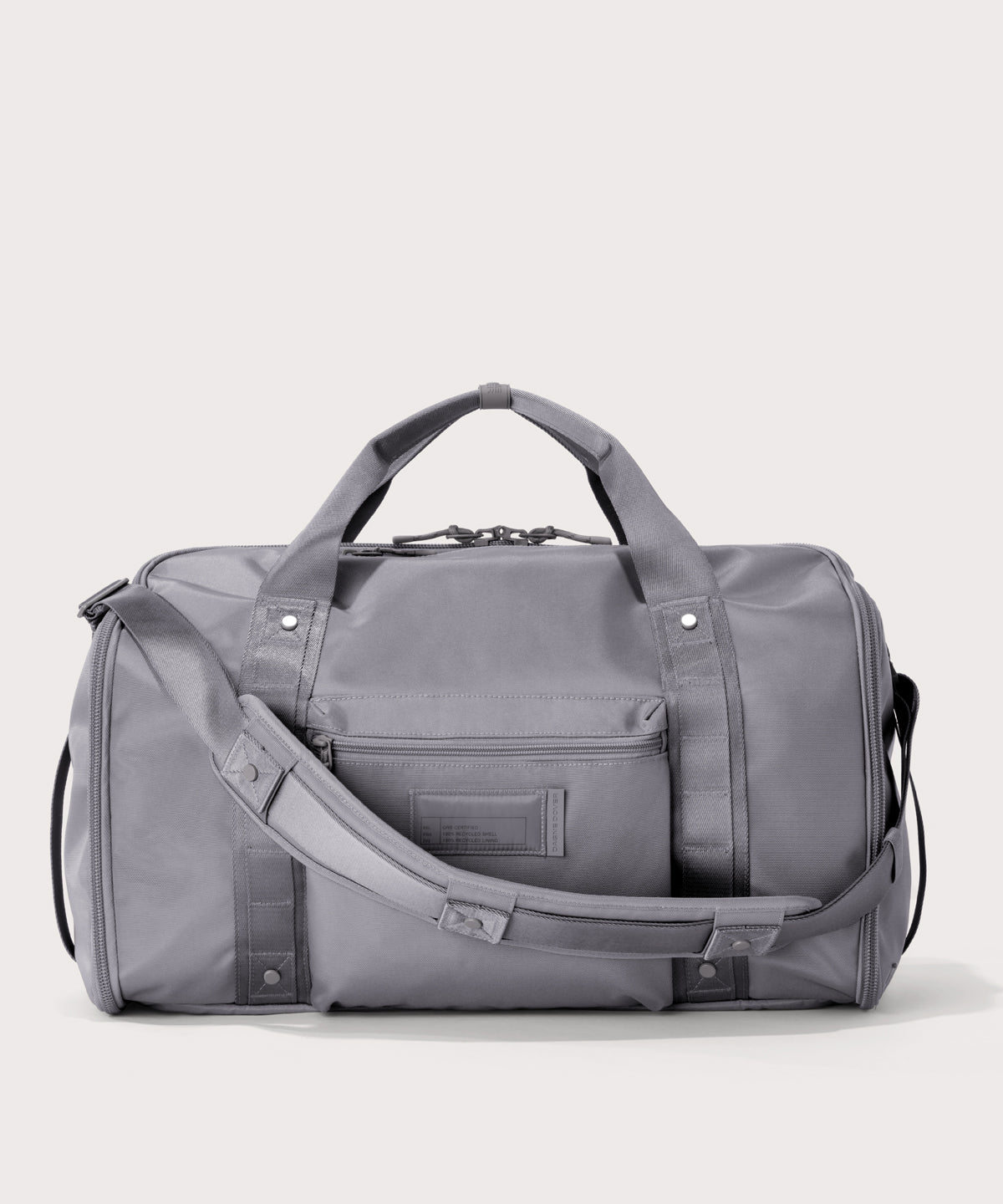 Front view of Monaco garment duffle in a light grey
