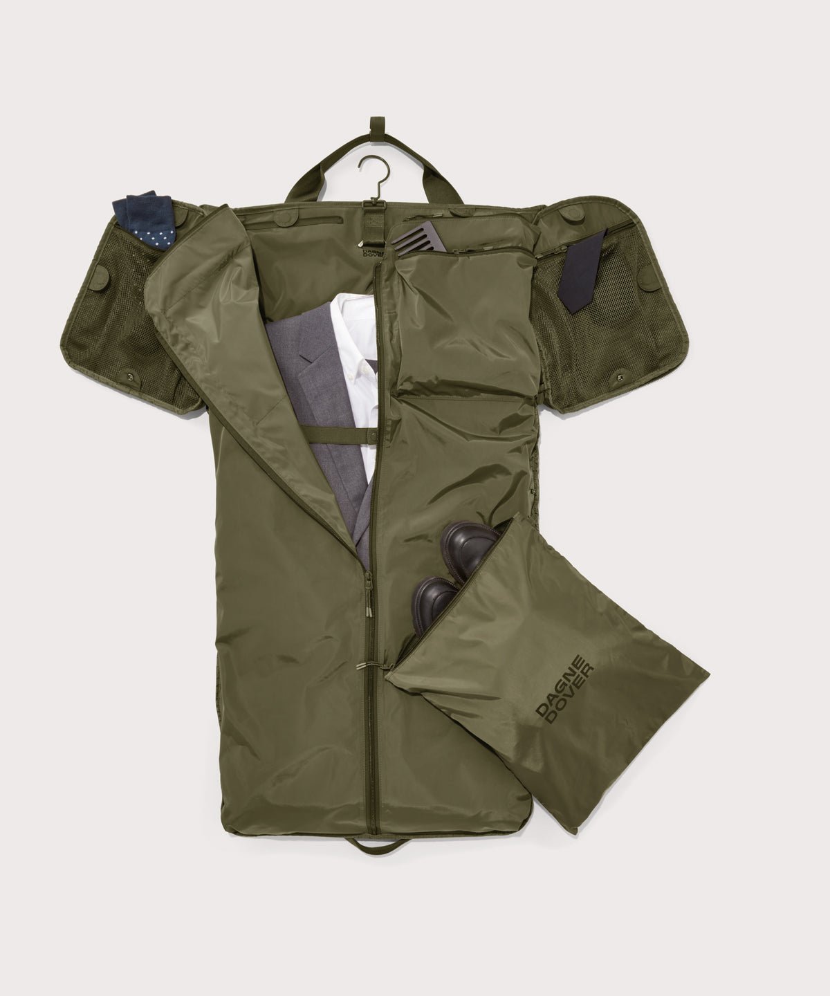 Monaco garment duffle unfolded to show garment bag form.
