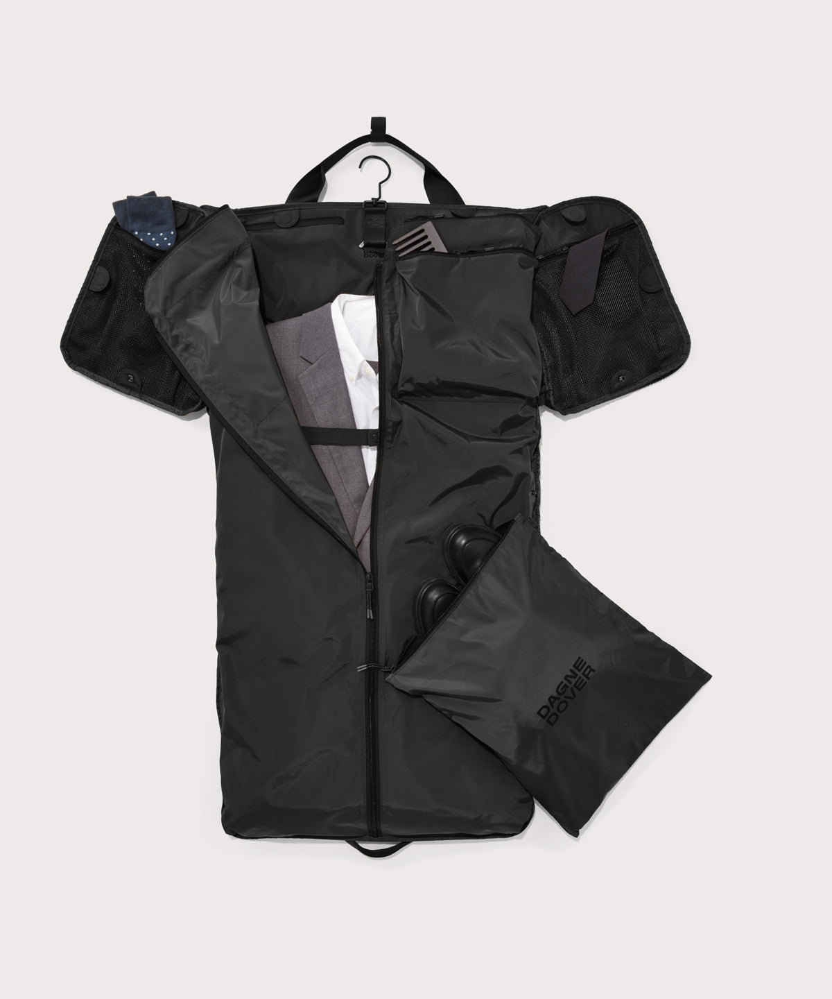 Monaco garment duffle unfolded to show garment bag form.
