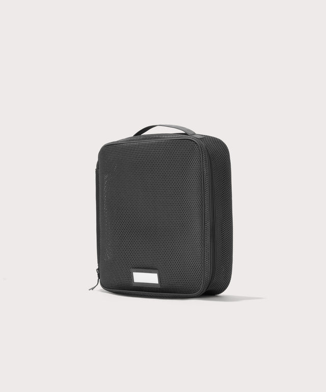 3/4 view of Large Roma packing cube in carbon black

