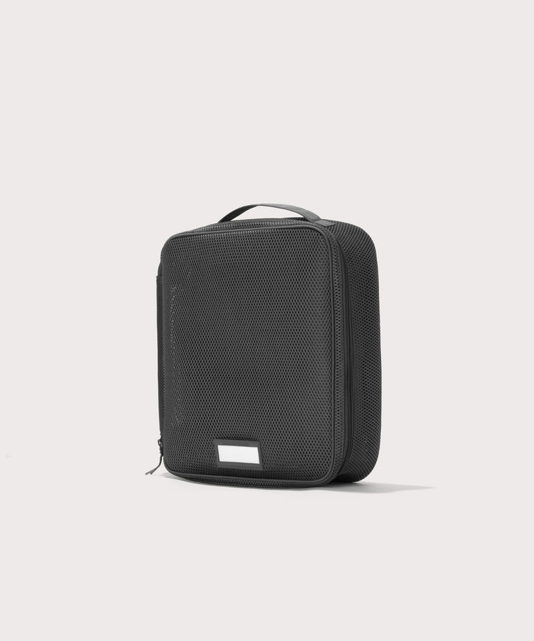 3/4 view of Large Roma packing cube in carbon black
