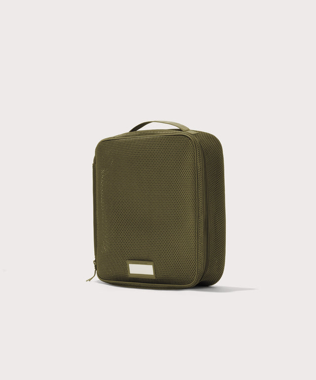 3/4 view of Large Roma packing cube in dark green

