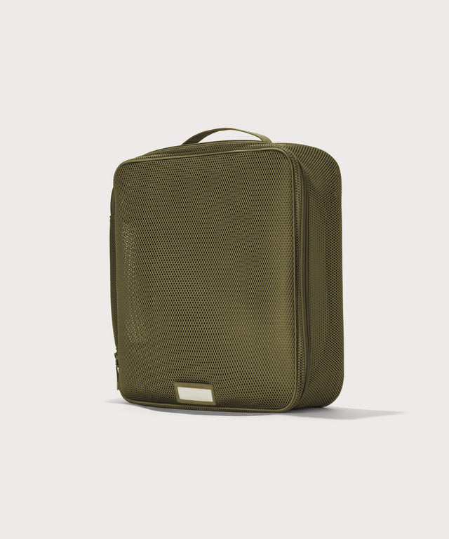 3/4 view of extra large Roma packing cube in dark green
