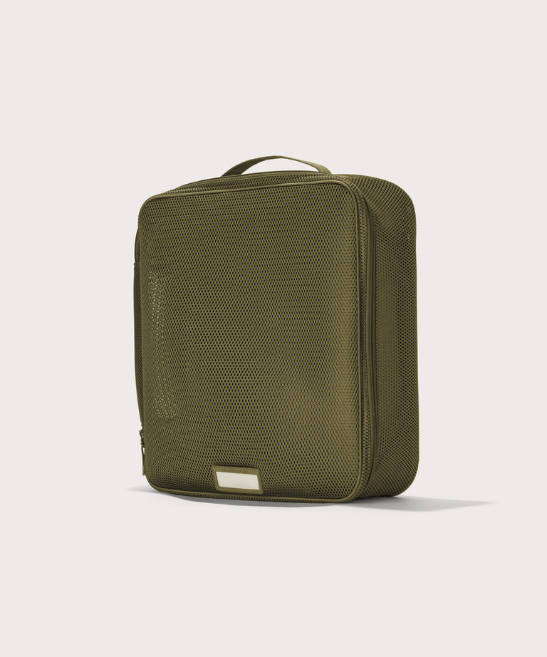3/4 view of extra large Roma packing cube in dark green
