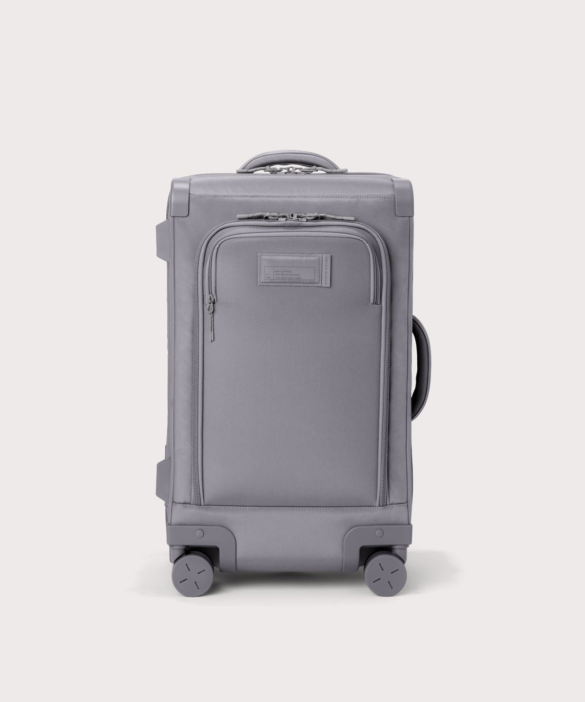 Front view of Seattle carry-on rolling luggage 20.5” in light grey