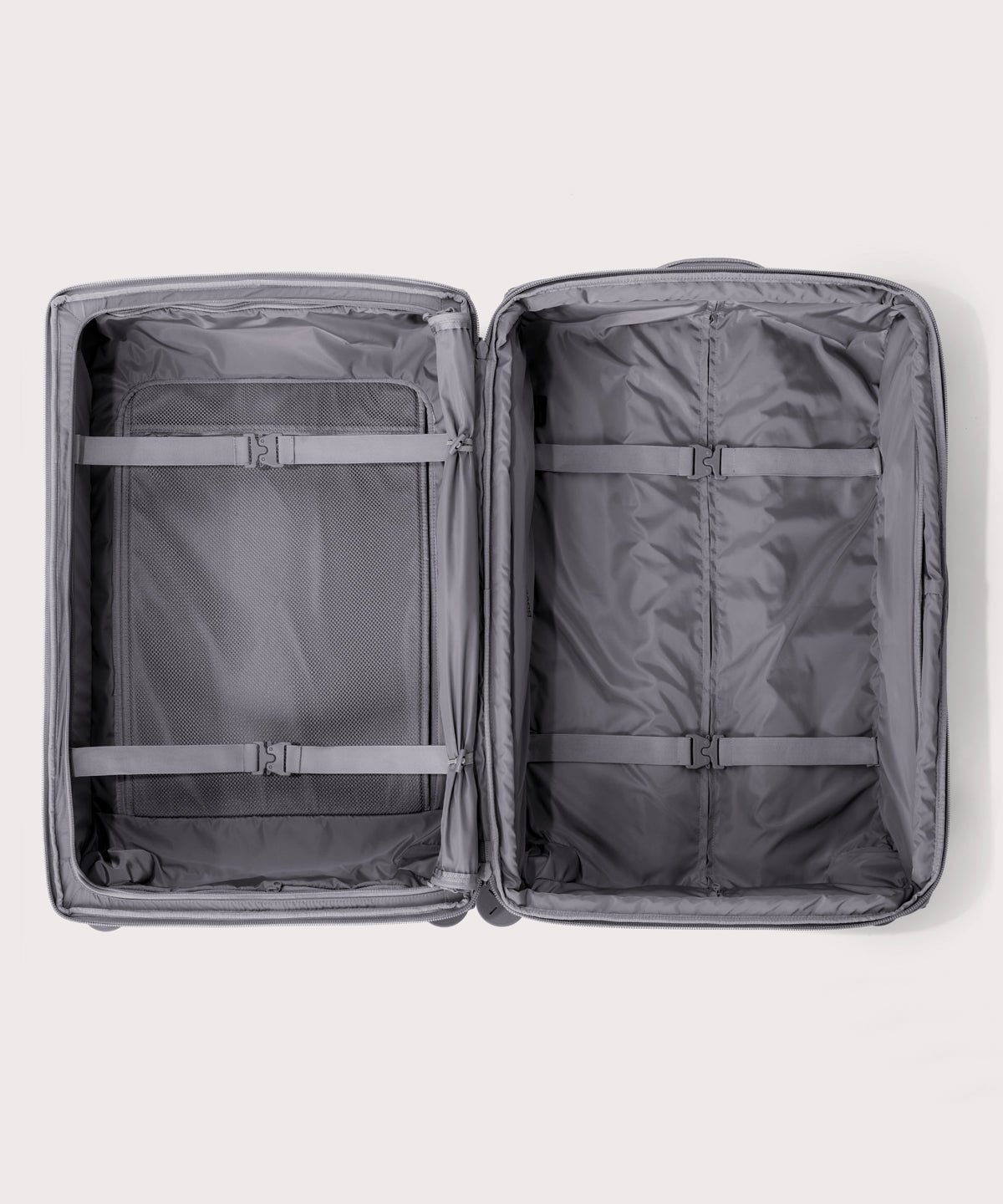 Top down of Sydney checked rolling luggage 28.5” in light grey 
