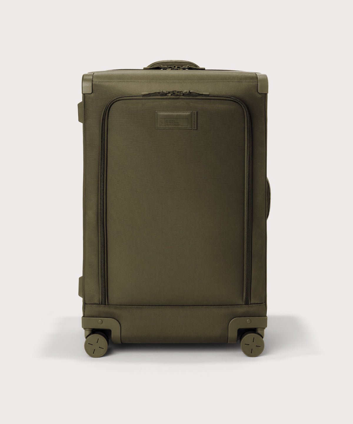 Front view of Sydney checked rolling luggage 28.5” in dark green
