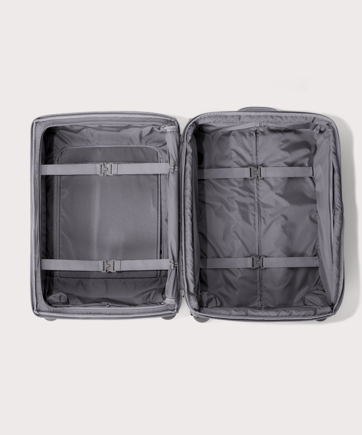 Top down of Sydney checked rolling luggage 25" in light grey 
