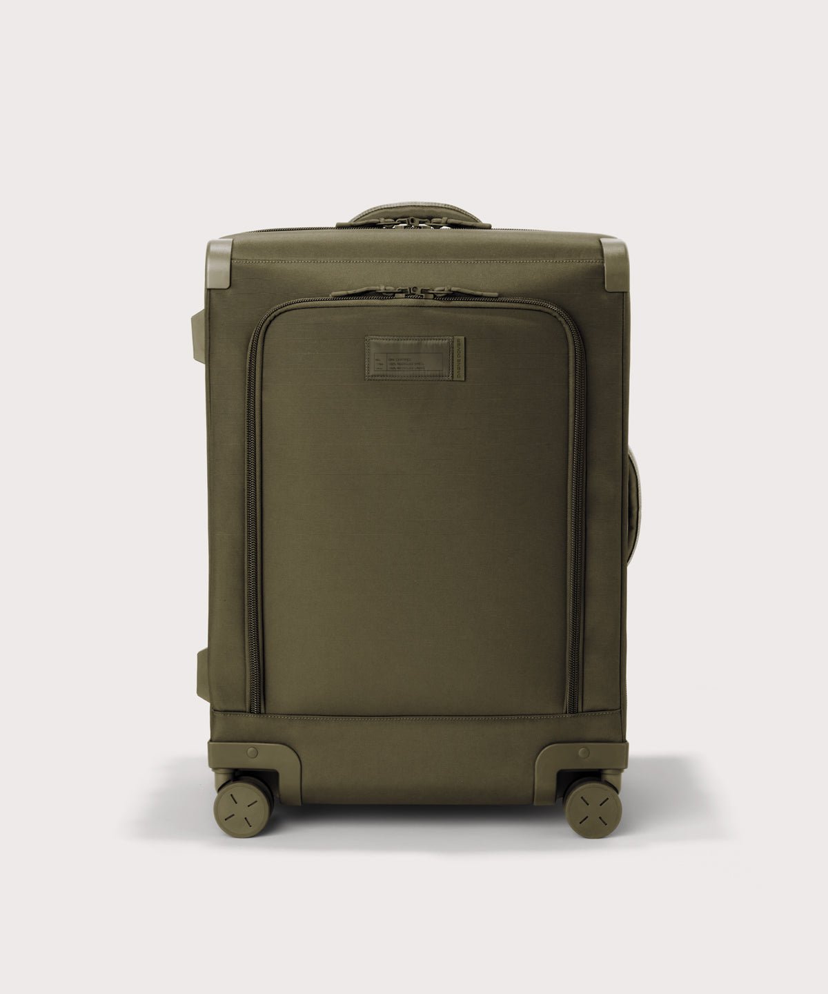 Front view of Sydney checked rolling luggage 25" in dark moss
