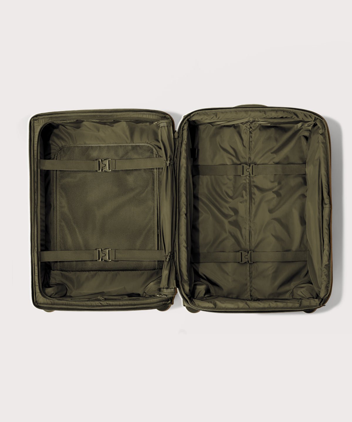 Top down of Sydney checked rolling luggage 25" in dark moss 
