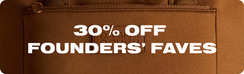 Brown leather bag with '25% OFF Founders' Faves' text overlay