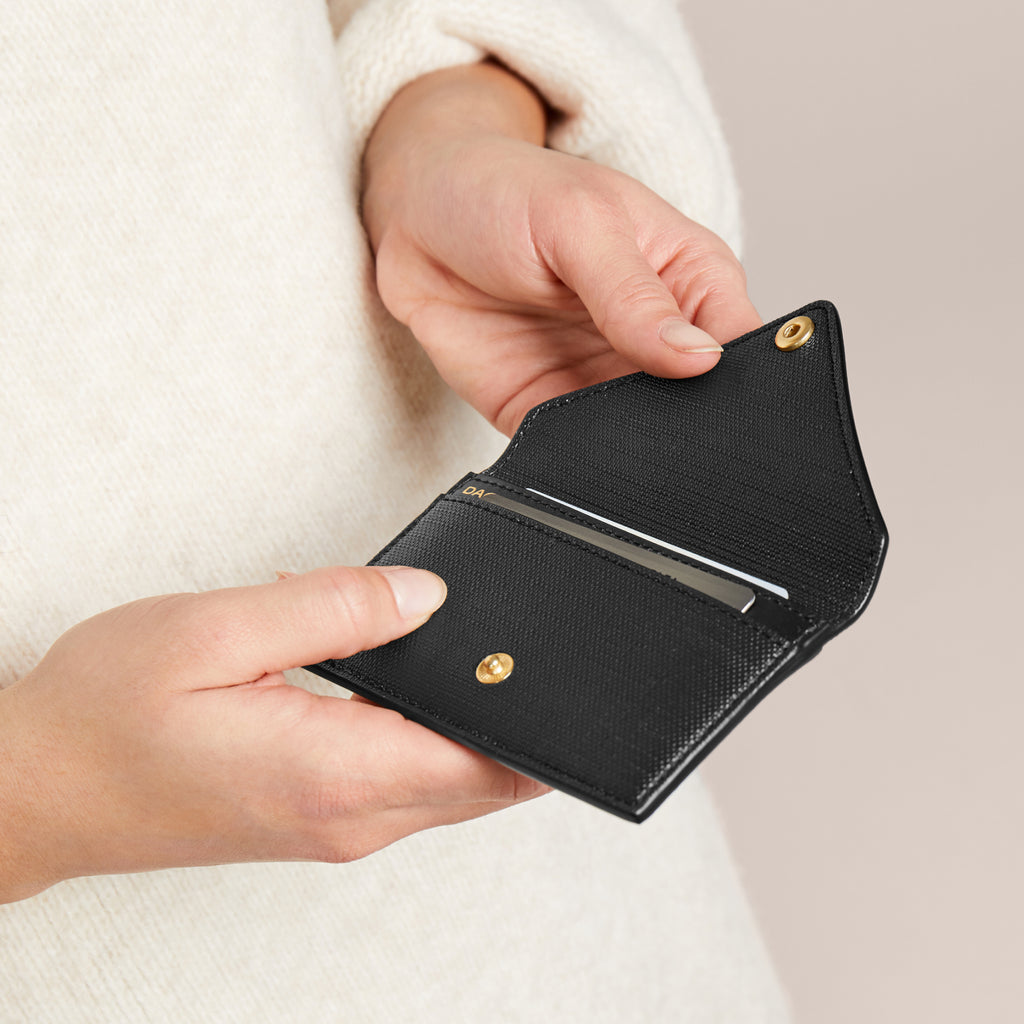 Baseball Leather Wallet Slim Credit Card Holder In Black Pebble